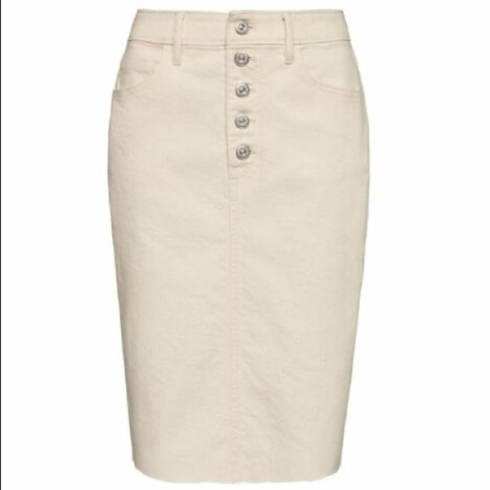 Banana Republic Cream Buttonfly Denim Midi Skirt